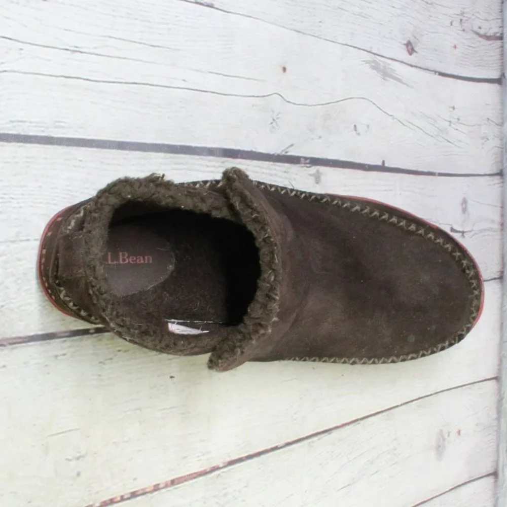 LL Bean Brown Suede Fleece Lined Mountain Moccasin Slippers Boot Size 10 M - Picture 7 of 9